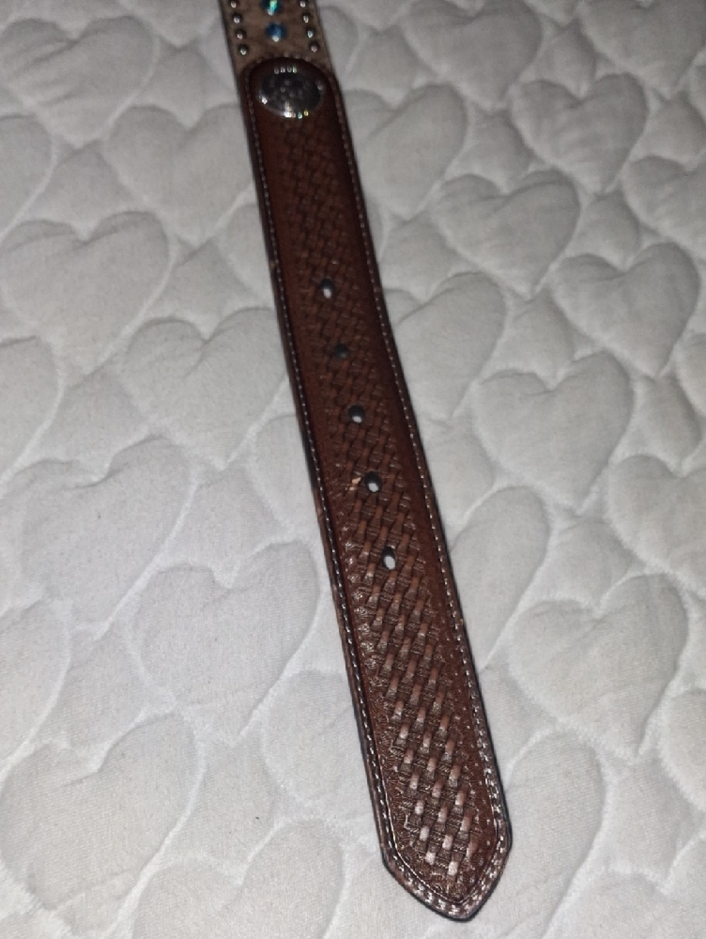 Brown Leather Belt with Turquoise Crystal Accents - Picture 7 of 7